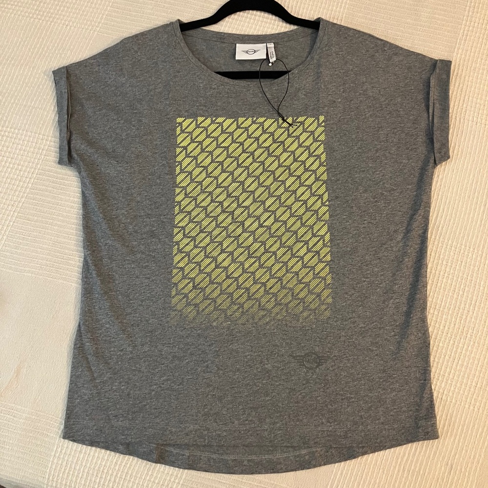 Mini Cooper Contrast Signet Print T Shirt Women's Small S 100% Cotton Tee Grey
